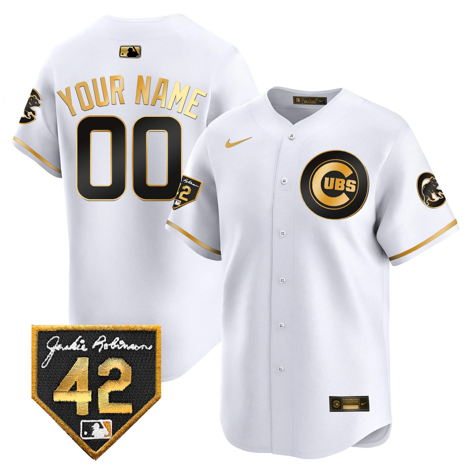 Men Chicago Cubs White Nike 2024 Jackie Robinson Patch Vapor Premier Limited Custom MLB Jersey